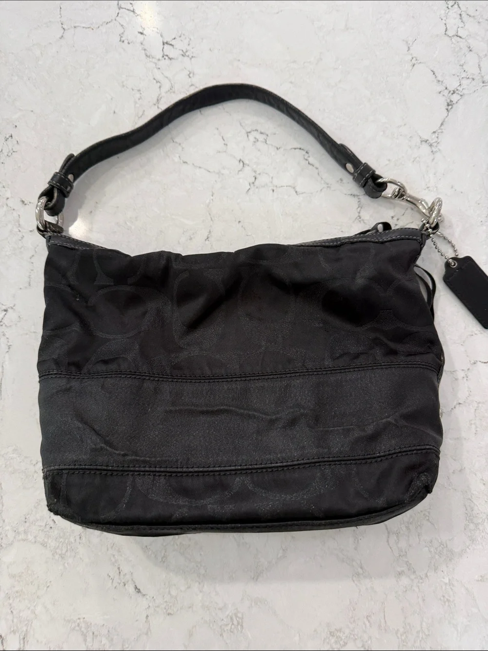 COACH Black Signature C Lurex Studded Hobo Bag 12909 Blue Satin Interior